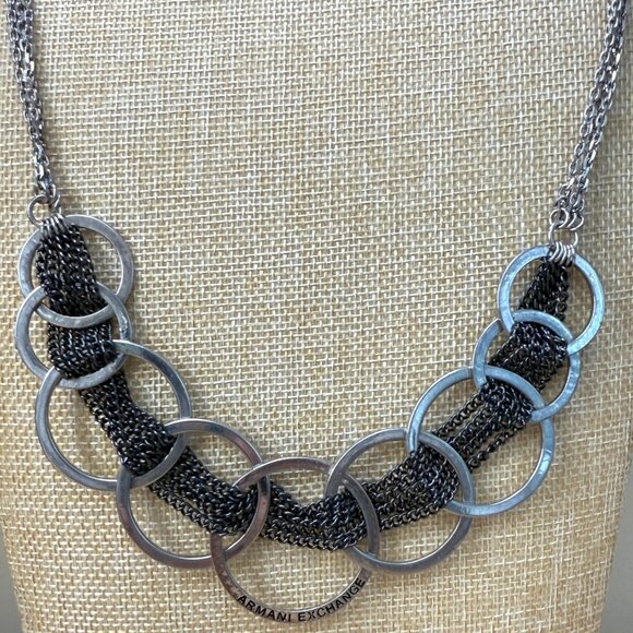 Armani Exchange Womens Silver-Tone Chain Necklace With Interlinked Rings Design - Picture 2 of 11